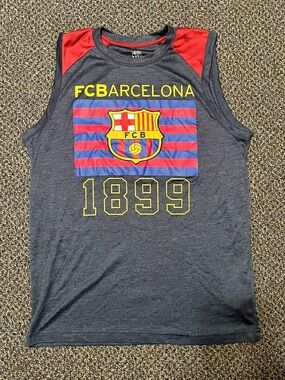 FC Barcelona Men's Navy Blue and Red Tank Top